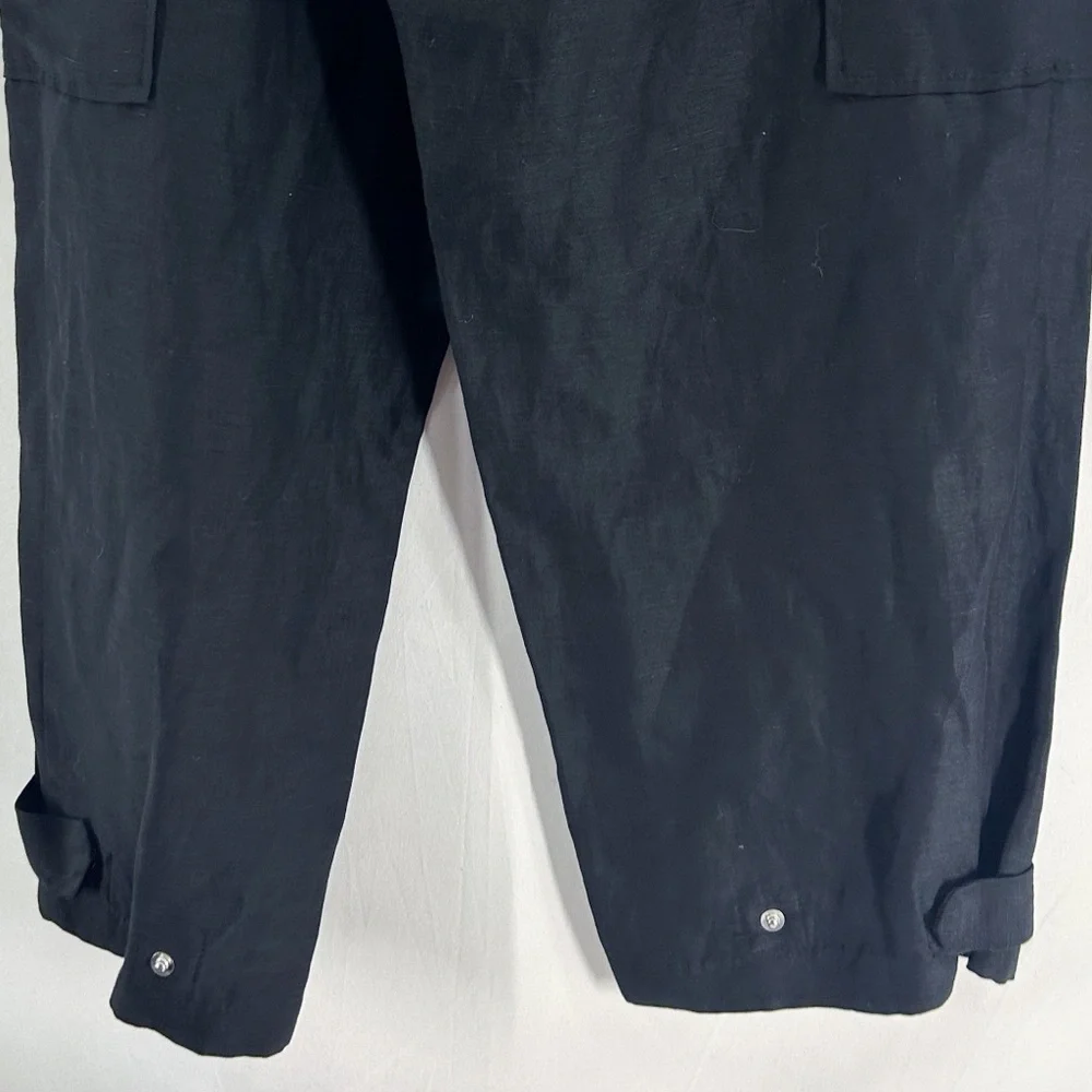 Aritzia Wilfred Kafka Black Linen High Rise Wide Leg Cropped Cargo Pants Size 10